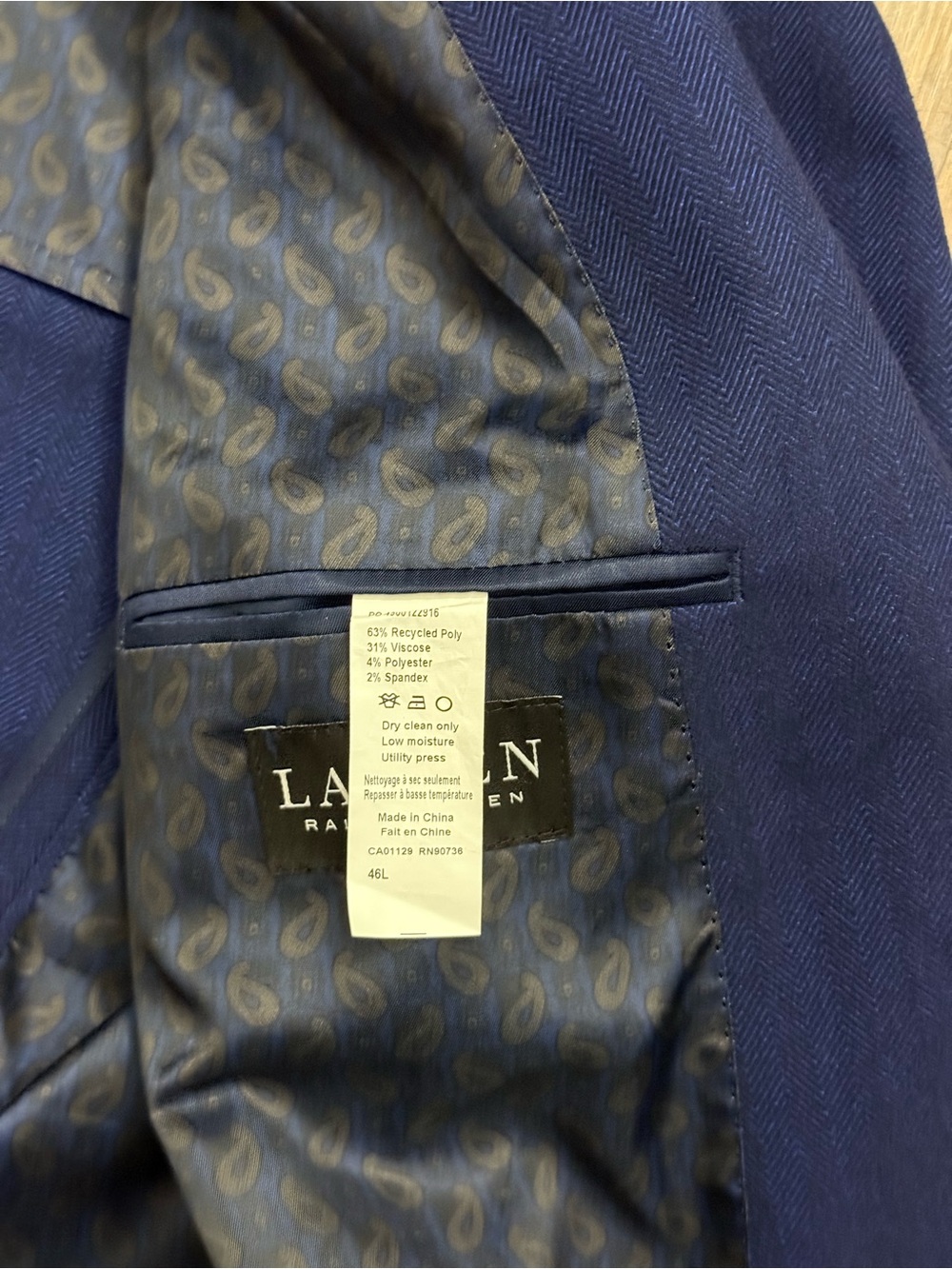 Lauren Ralph Lauren Men’s 46L Navy Herringbone Stretch Sport Coat Blazer - Picture 11 of 13